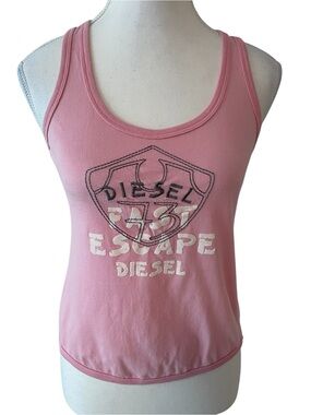 Diesel Pink Logo Graphic Racerback Tank Size Small Open Back